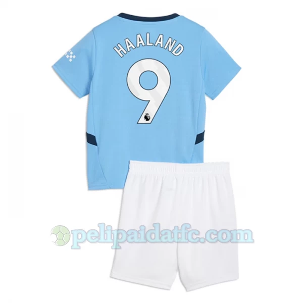 Lasten Manchester City Erling Haaland #9 Jalkapallo Pelipaidat 2024-25 Kotipaita (+ Lyhyet Housut)