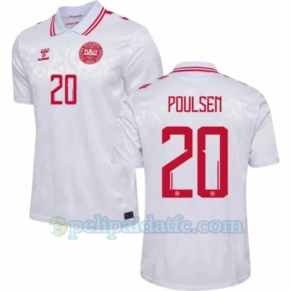 Poulsen #20 Tanska Jalkapallo Pelipaidat EM 2024 Vieraspaita Miesten